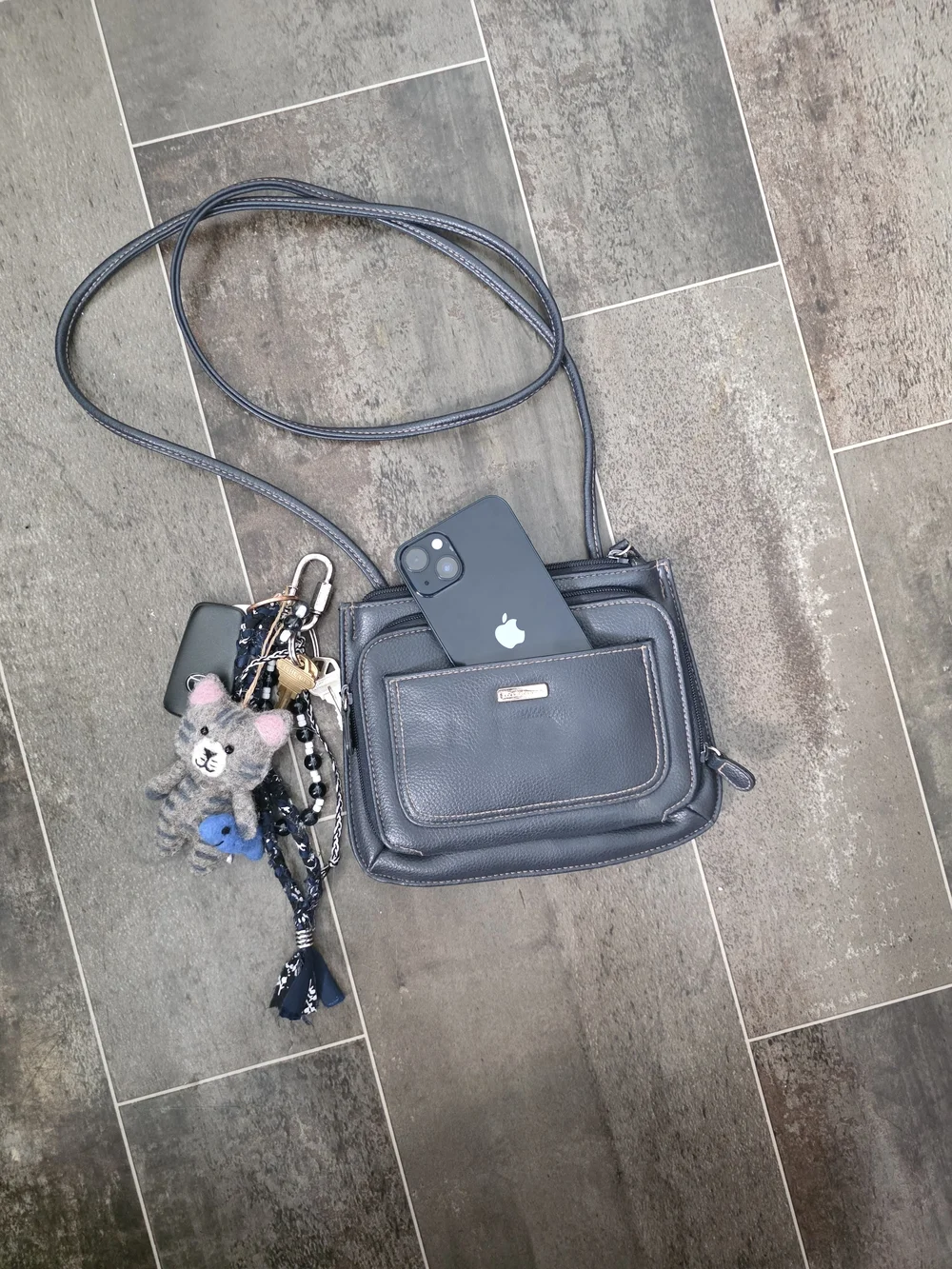 Compact Navy Crossbody with Front Pocket and Gold Accent